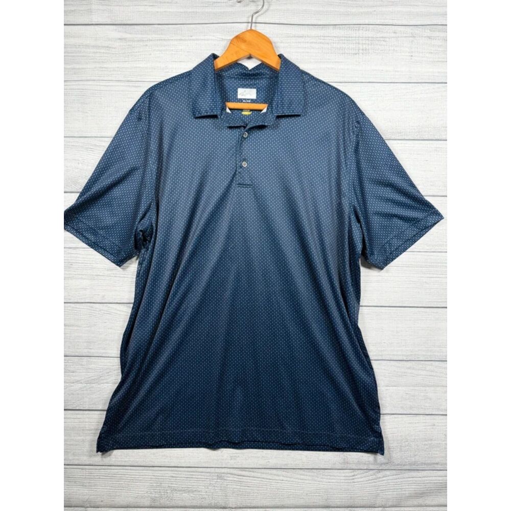 Greg Norman ML75 Men's XL Navy Geometric Play Dry Performance Golf Polo 4414